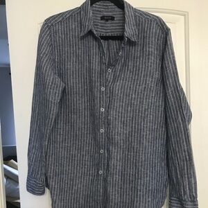 Quince 100% Linen Blue And White Button Up Long Sleeve Top